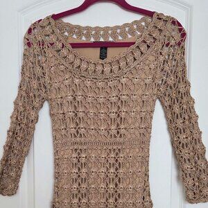 INC International Concepts Dress-Gold Crochet Knit-sz XS/S